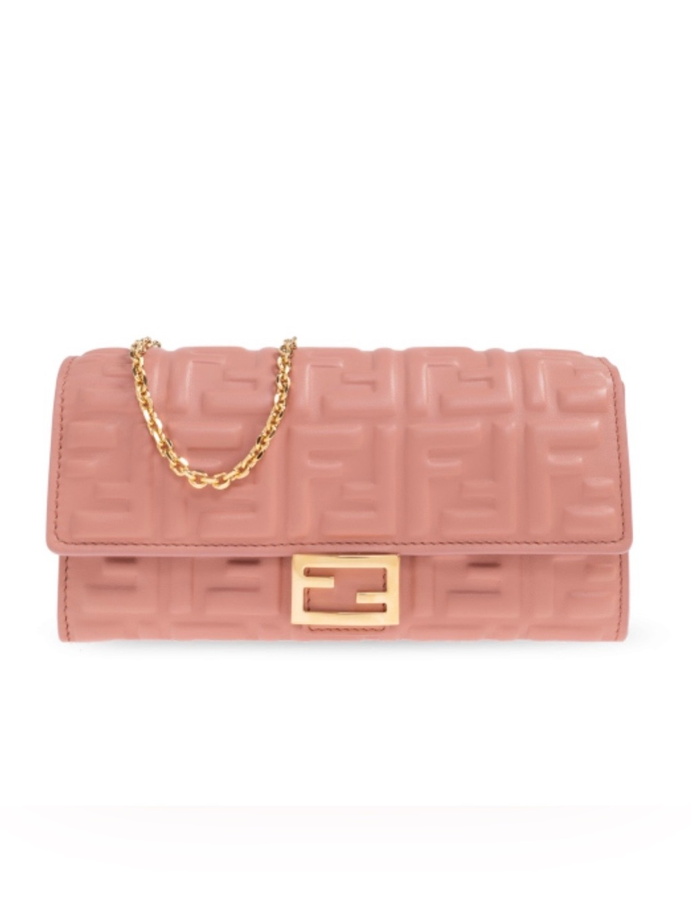 FENDI Baguette FF logo embossed leather wallet on chain crossbody bag